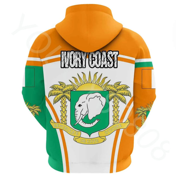 Ivory Coast Men's  Autumn Winter Simple Style -  Active Flag Zipper Hoodie