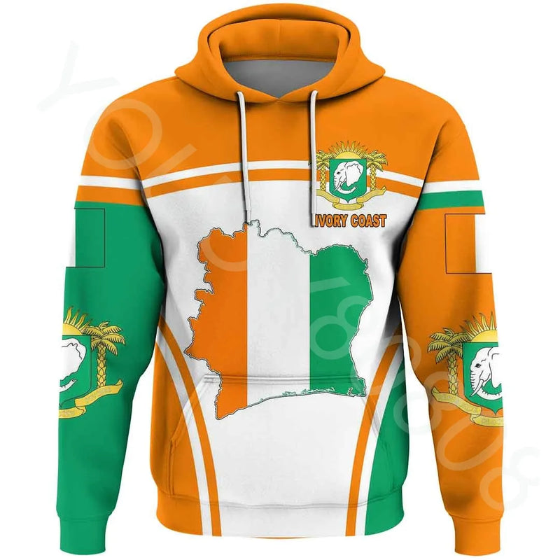 Ivory Coast Men's  Autumn Winter Simple Style -  Active Flag Zipper Hoodie