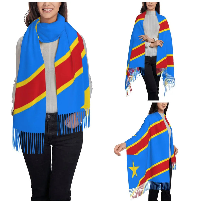 Drapeau du Congo Kinshasa Zaïre Écharpe pour femme chaude d'hiver châle