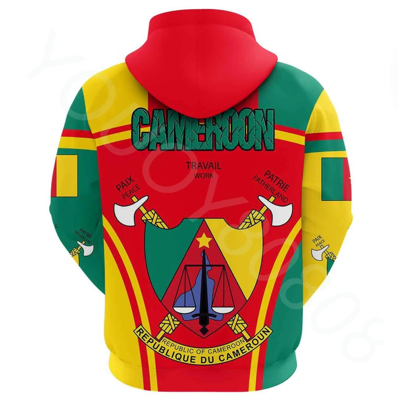 Cameroun Mens Sweatshirts 3D Printed Continent Cameroon  Flag Zip Hoodie Sportswear