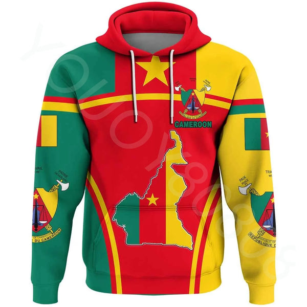 Cameroun Mens Sweatshirts 3D Printed Continent Cameroon  Flag Zip Hoodie Sportswear
